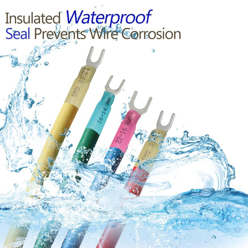 300PCS Heat Shrink Fork Connectors, 22-16 16-14 12-10 AWG Fork Terminals #10 Waterproof and Insulated Electrical Crimp Connectors for Boat Truck S...