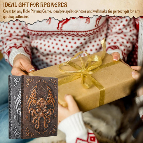 DND Campaign Journal with 3D Cthulhu Embossed Leather Cover - 192 Blank Pages A5 Notebook Great RPG Notepad for GM & Player (Bronze)...