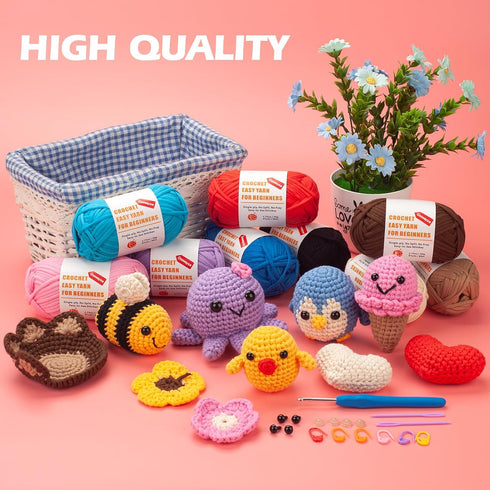 Easy Peasy Crochet Yarn for Beginners, Beginner Yarn for Crocheting, 3 Pack×1.8oz Amigurumi Crochet Yarn with Easy-to-See Stitches and No Split, T...