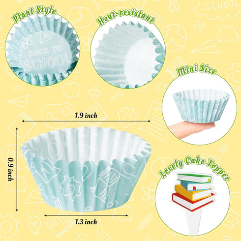 300pcs Back to School Cupcake Liners, School Mini Cake Baking Cups, First Day of School Cupcake Wrappers with Cupcake Toppers, Apple Pencil Book M...