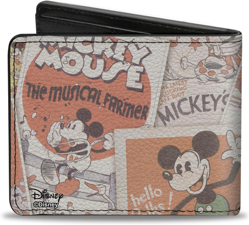 Buckle-Down Men's Disney Wallet, Bifold, Classic Mickey Sitting Pose Close Up Stacked Comics, Vegan Leather, Multicolor, Standard Size...
