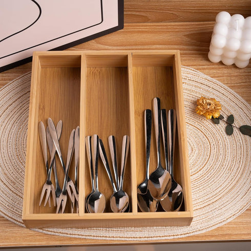 Silverware Organizer Bamboo Kitchen Drawer Organizer Kitchen Utensil Organizer, Flatware Organizer Tray for Kitchen, Flatware, Utensils...