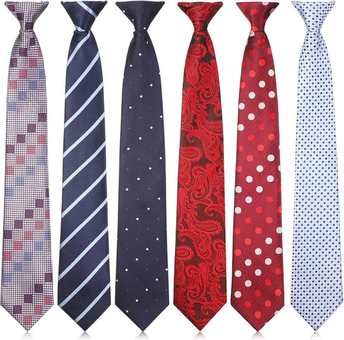 Janmercy 6 Pcs Clip on Tie for Men Clip on Easy Necktie Striped Solid Plaid Dots Mixed Lot Tie for Office School, 20 Inch (Assorted Style)...