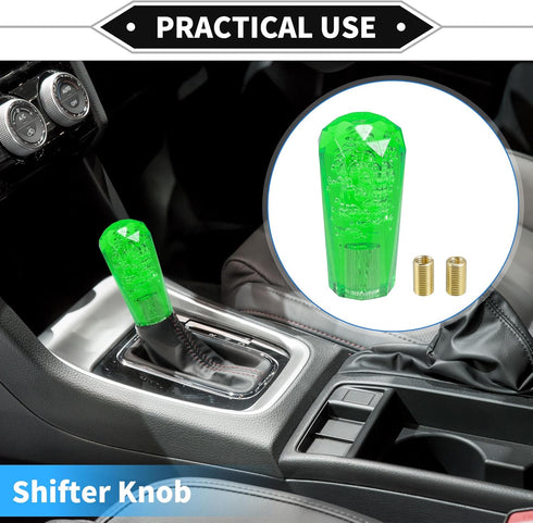 Gear Shifter Knob Kit, 10cm Faux Crystal Stick Shifter Lever Knob Universal for Automatic and Manual Vehicles Durable Acrylic Green with 2 Adapter...