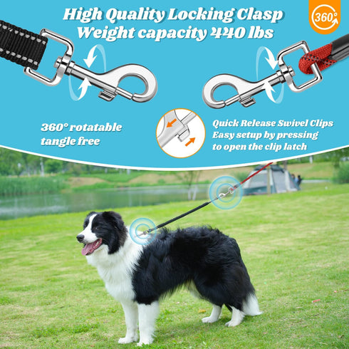 NTR Dog Leash Long, Pet Leash with Upgrade Swivel Lockable Hook & Ergonomic Padded Handle, Reflective Bungee Red Nylon Dog Leash for Walking, Hunt...