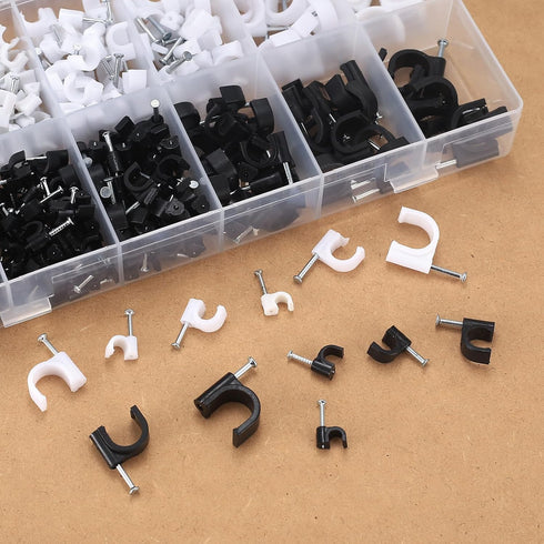 Cable Clips Nails, 390 Pcs Ethernet Cable Wire Nails Tacks Clips, White Round Cable Clips Management with Steel Nails, for RG6 Ethernet TV Cable W...