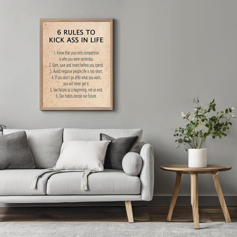 Posterizer 1 pcs-Six Rules to Kick Ass in Life-Motivational & Inspirational Art- Gift for Men Women Entrepreneur Teens-Decor for Home & Office- un...