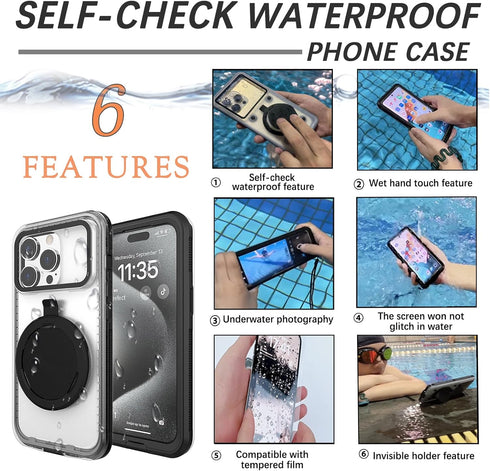 Self-Check Waterproof Phone Case Compatible for iPhone 13 Pro, Underwater Touchscreen Waterproof Phone Pouch Diving Phone Case with Lanyard for Sn...