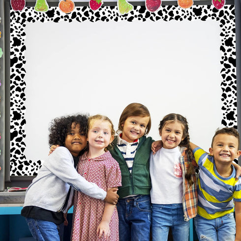Whaline 98.4ft Cow Print Bulletin Board Borders 3 Sizes Black White Cow Die-Cut Bulletin Board Stripes Rolled Bulletin Board Trim for Cow Party Bi...