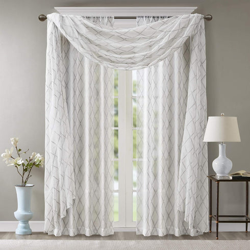 Madison Park Irina Embroidered Kitchen, Transitional Fabric Sheers Single Curtain Scarf for Living Room Light Privacy Curtain Diffusing Sunlight, ...