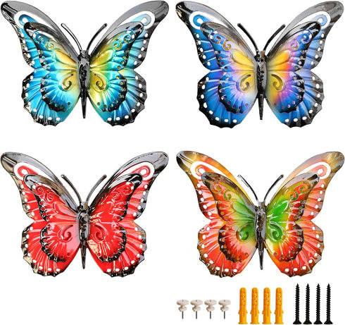 JETEXIM Metal Butterfly Wall Decor - 6.5'' 3d Butterfly Wall Accents, Fence Floral Wall Art For Home Yard Garden Patio Outdoor, Painted Double-lay...