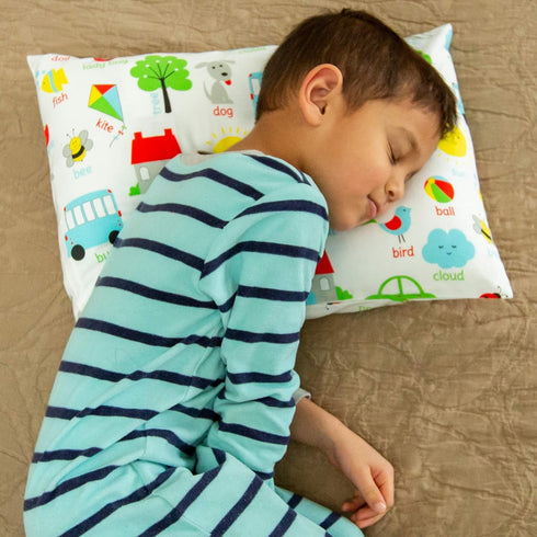 Toddler Kids Pillowcase for Boys and Girls - Words - 13x18 14x19 shrinks to fit - 100% Cotton - Envelope Style Closure - Machine Washable Soft Dur...