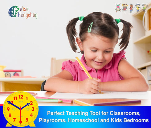 Kids Telling Time Practice Learning Clock, 4 Inch Size Teaching Handheld Analog Clock, Geared Movement Makes Fingers Move Like Real Clocks, for Sc...