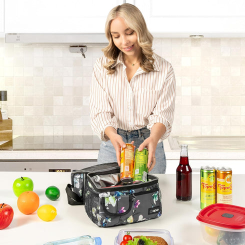 opux Lunch Bag Women Insulated, Adult Lunch Box Cooler, Flower Lunch Box, Dual Compartment Lunchbox for Work, Leakproof Double Decker Lunch Bag, S...
