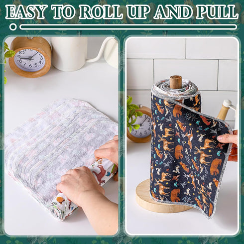 30 Pcs Reusable Paper Towel Paperless Towel with Cardboard Roll Reusable Cloth Paper Towel for Kitchen Washable Napkins Fit on All Holder Towel Ro...
