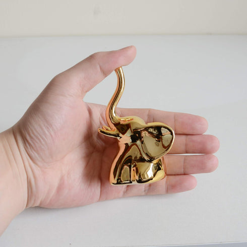 Home Decor Elephant Statues,1 Pair, Small Decorative Accents for Shelves, Livingroom and Bedroom, Gold and White...