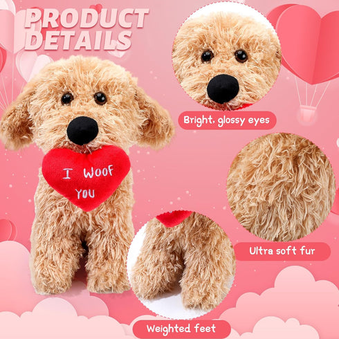 Dog Plush Stuffed Animal Puppy Dog with a Heart I Woof You Gifts Cute Heart Dog Toys for Girls Boys Couple Mom Birthdays Wedding Christmas Valenti...