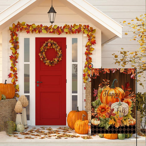 Happy Fall Garden Flag Burlap Vertical Double Sided Fall Pumpkin Maple Leaves Small Yard Flag, Thanksgiving Autumn Harvest Holiday Outdoor Decorat...
