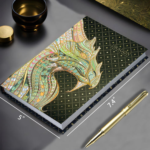 Elegent Hardcover Journal, 5"x7" Lined Notebook, Gilded Mosaic Dragon Art, 256 Deco Pages, Fantasy Journal Gift suitable as Personal Diary, Readin...