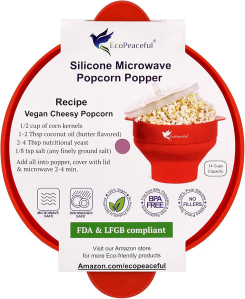 Silicone Microwave Popcorn Popper Collapsible Bowl - 100% Pure Silicone - LFGB Food Grade - No Fillers, BPA-free, Vegan, Reusable, Plastic-free, E...