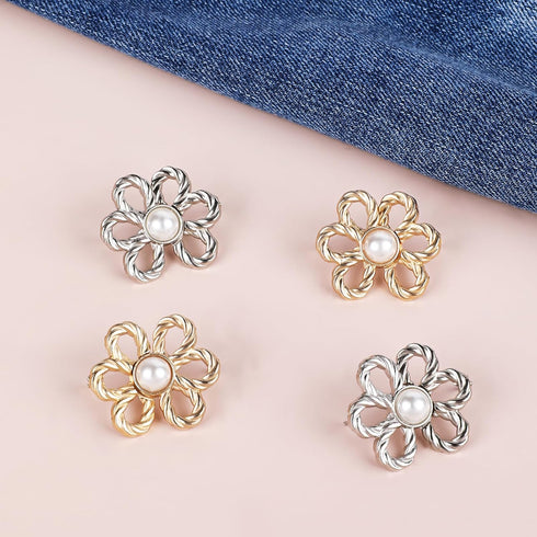 Pant Waist Tightener, 4 Sets Detachable Flower Jean Buttons for Loose Jeans No Sew and No Tools Instant Button Pins for Pants Jeans Waist Tightene...