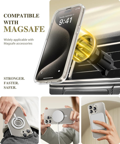 BERFY Magnetic for iPhone 15 Pro Max Case, Compatible with Magsafe, Built-in 9H Tempered Glass Screen Protector & Full Camera Protection, Full Bod...