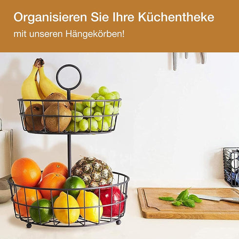 Regal Trunk & Co. -2 Tier Fruit Basket - French Wire Baskets| Wire Basket Holder| Multi-Tier Fruit Basket for Countertop or Hanging | Metal Frame...