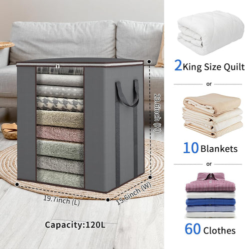 Fixwal Extra Large Blanket Storage Bags 120L Comforter Storage Bags with Reinforced Handles Breathable Clothes Storage Containers for King Comfort...