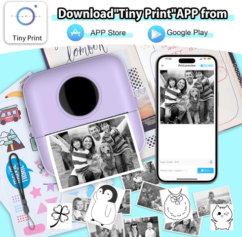 HuiJuKeJi Mini Sticker Printer Bluetooth Smart Pocket Inkless Thermal Printer with 11 Rolls Thermal Paper and Sticker for iOS&Android, Portable Re...