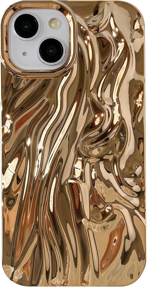 Caseative Pleated Water Ripple Chrome Plating Electroplated Wave Pattern Soft Compatible with iPhone Case (Gold,iPhone 13)...