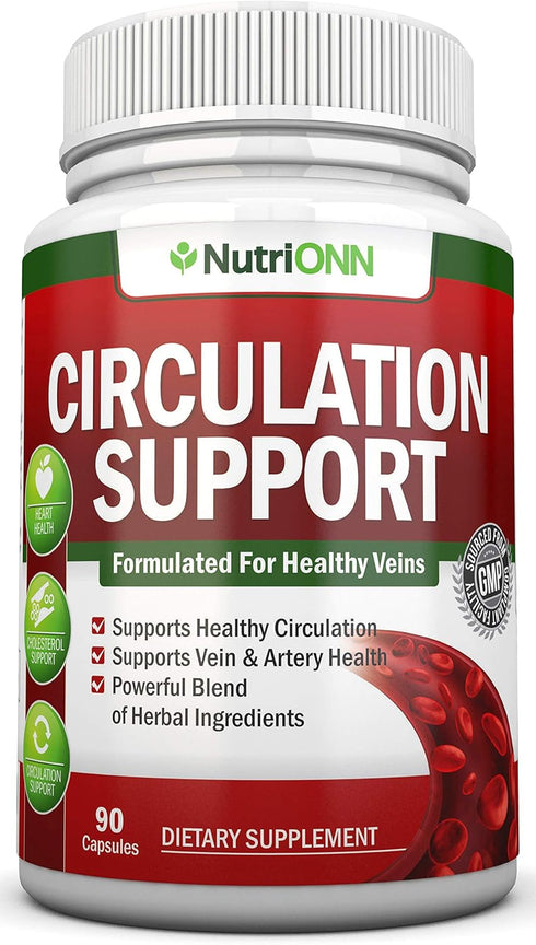 Blood Circulation Support - All Herbal Supplement For Healthy Blood Flow, Arteries & Veins - Promotes Leg Comfort - With Hawthorn, Niacin, L-Argin...