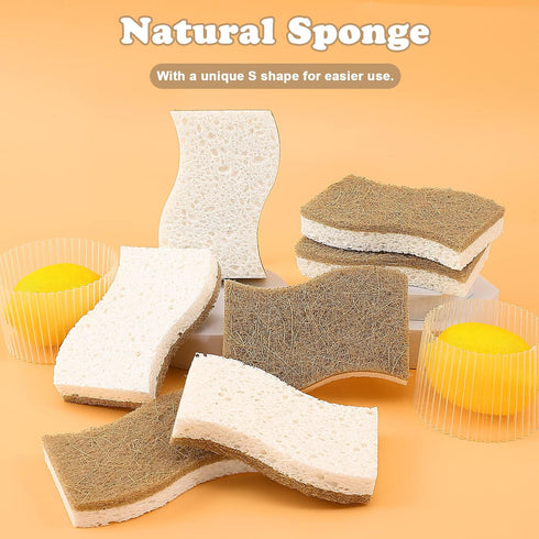 12 Pack Natural Sponges,Eco Friendly Kitchen Sponge,Natural Dish Sponges for Washing Dishes,Biodegradable Compostable Cellulose and Coconut Scrubb...