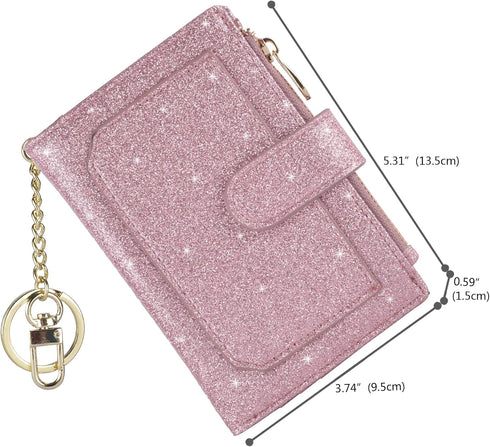Womens Wallets RFID Small Compact Bifold Leather Card Holder Zip Pocket Keychain...