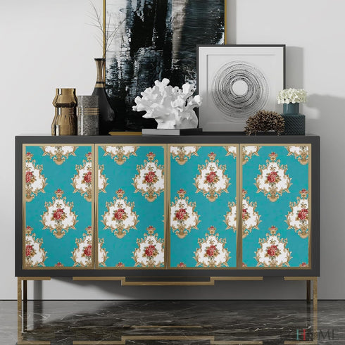 5482 Luxury Damask Peel and Stick Wallpaper 17.7"× 9.8ft Cyan Peony Floral Self Adhesive Contact Paper Removable Damask Furniture Decorative Paper...