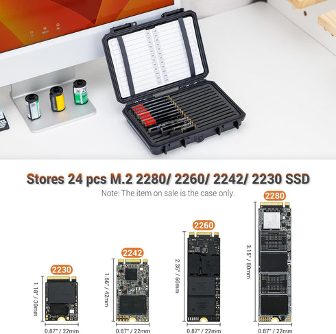 High Capacity 24 Slots M.2 2280 2260 2242 2240 2230 Case, Sturdy M.2 NVMe SSD Card Case with Label & Notepaper, Water-Resistant & Shockproof M.2 2...