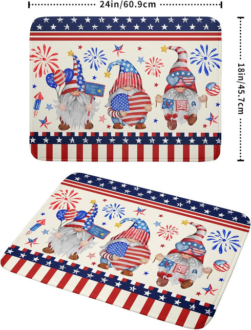 4th of July Drying Mat for Kitchen Counter 18 x 24 in - US Independence Day Patriotic Gnomes Microfiber Large Dish Drainer Mats Protector Pad for ...