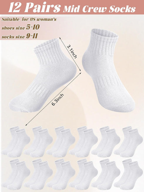 12 Pairs Mini Crew Socks for Women Soft Cotton Ankle Socks Athletic Running Quarter Socks for Tennis Daily Golf Sport...