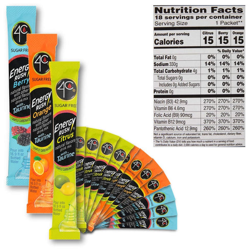 4C Energy Rush Drink Mix - Pack of 2 Boxes - 18 Packets Each - Makes 36 Servings - 6 Orange, 6 Berry, 6 Citrus Packets - Bonus Variety Pack -Net W...