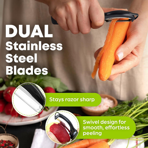 Zulay Kitchen Swivel Vegetable Peeler - Stainless Steel Potato & Veggie Peeler with Comfortable Grip - Built In Blemish Remover - Black...