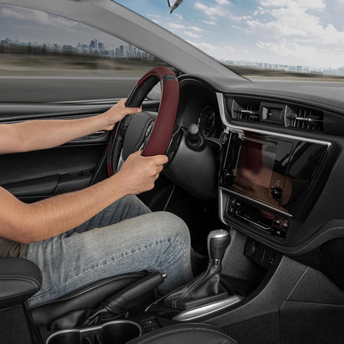 Motor Trend GripTech Sport Burgundy Steering Wheel Cover - Enhanced Traction and Comfort for Car, Truck, Van, SUV - 15 inch, Two-Tone Design...