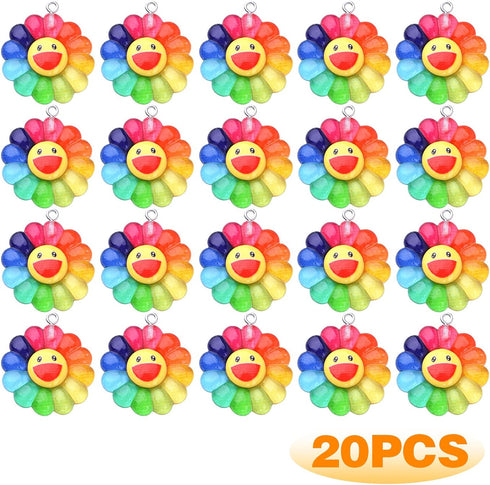 20pcs Colorful Sunflower Charms Resin Rainbow Smiling Face Flower Pendants Sunflower Beads Charm Collection Crafts for DIY Bracelet Necklace Earri...
