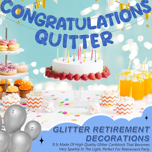 Fulmoon Pre Strung Congratulations Quitter Glitter Banner Funny Retirement Banner Retirement Party Decorations Retirement Party Supplies Garland f...