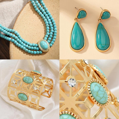 FUNOJOY Pearl Collar Statement Necklace for Women Chunky Pearl Costume Jewelry Sets for Women Including Pearl Earrings Pearl Bracelets Simulated P...