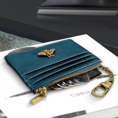 SEAVILIA Teal Card Holder Keychain Wallet for Women/Men with ID Window Rfid Small Bee Slim Minimalist Wallet...