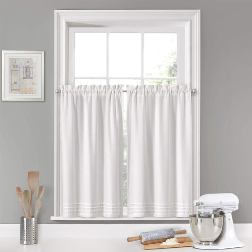 Vue Kingsbury Small Panel Tiers Privacy Window Treatment Pair Bathroom, Living Room, 52" x 45", White...