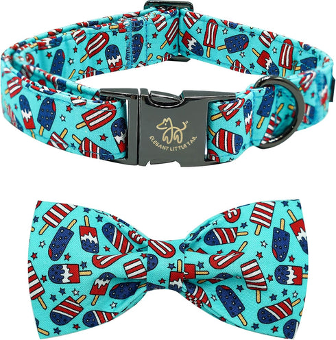 Elegant little tail Independence Day Dog Collar, Holiday Pet Collar with Bow Dog Durable Patriotic Dog Collars Pet Gift Adjustable Dog Collar for ...