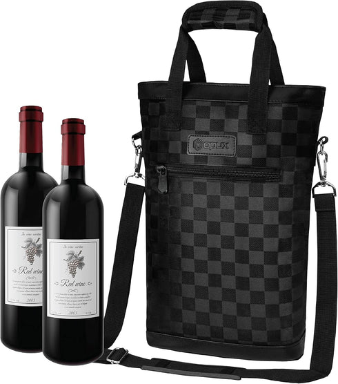 OPUX Two Bottle Wine Bag Carrier Tote, Insulated Leakproof 2 Bottle Wine Cooler Bag for Travel BYOB Picnic, Portable Wine Case, Gift for Men Women...