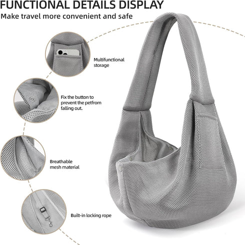Dog Carrier Sling - Ultra Breathable Reversible Puppy Carrier Purse with Storage Pocket, Travel Safety Harness, Hand-Free Dog Sling Carrier for Ca...