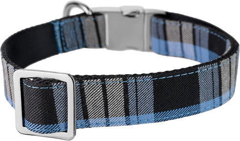 Dashin' Dogz Large Blue Bowtie Dog Collar with Detachable Bow Tie for Girl or Boy Dogs Comfortable Plaid Pattern, Fully Adjustable, Great Pet Gift...