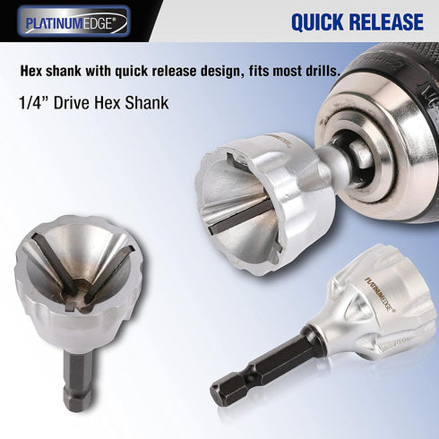 PLATINUMEDGE Deburring External Chamfer Tool, YG8 Carbide Blade, Deburring Drill Bit, Remove Burr Tools, Quick Release 1/4inch Hex Shank, Repairin...